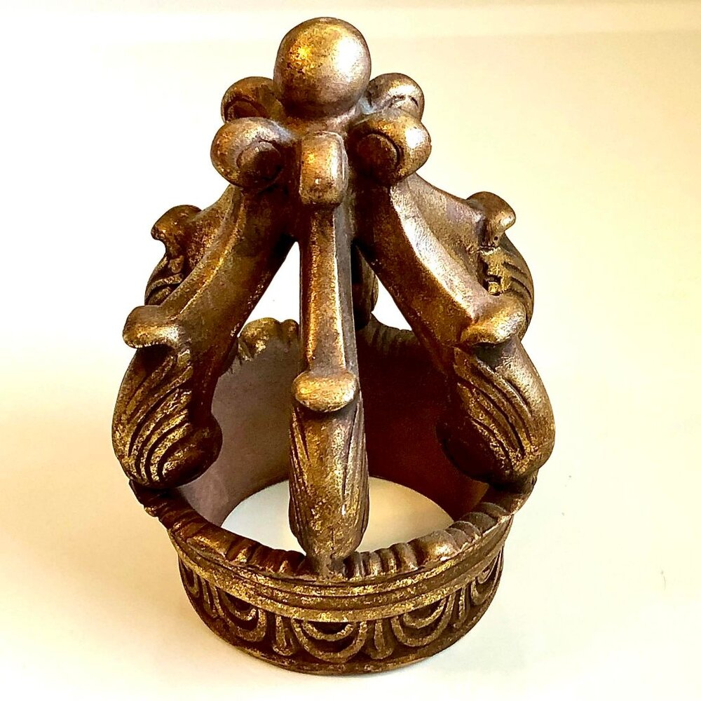 Decorative Architectural Gold Crown Finial Art Sculpture Gilded Ceramic 8"